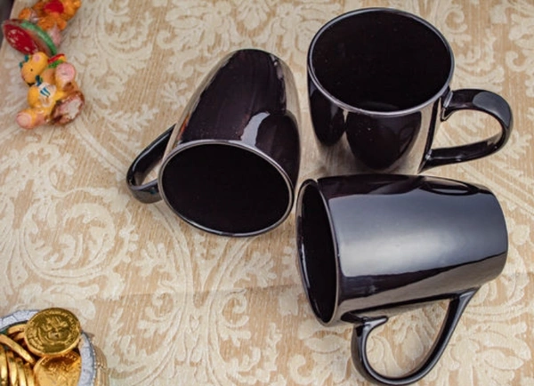 CERAMIC Black Shinning 325ml set of 6 Coffee /Tea /Milk Mug For Everyday - Black